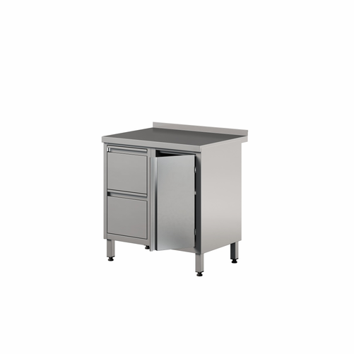 Stół przyścienny z szafką z drzwiami uchylnymi i szufladami ze stali nierdzewnej, 800x700x850 mm, Eco Line | EDENOX, WM-87 PL HD 2DR