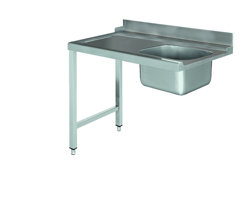 Stół załadowczy na 2 nogach ze zlewem z podłączeniem zmywarki z lewej strony ze stali nierdzewnej, 1100x700x850 mm, Eco Line | EDENOX, DSTL-117 2L