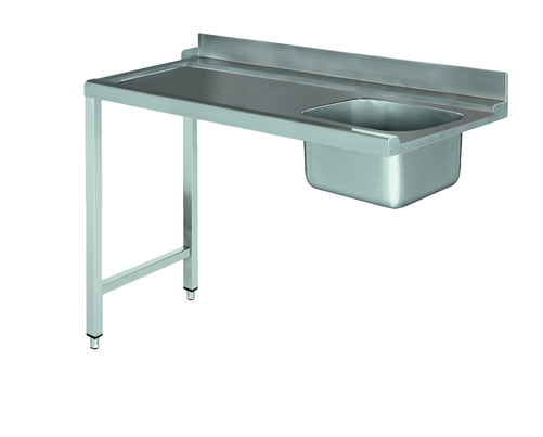 Stół załadowczy na 2 nogach ze zlewem z podłączeniem zmywarki z lewej strony ze stali nierdzewnej, 1300x700x850 mm, Eco Line | EDENOX, DSTL-137 2L