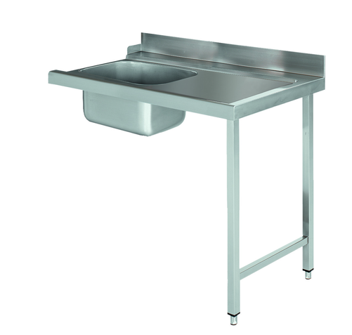 Stół załadowczy na 2 nogach ze zlewem z podłączeniem zmywarki z prawej strony ze stali nierdzewnej, 1000x700x850 mm, Eco Line | EDENOX, DSTR-107 2L