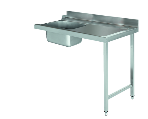 Stół załadowczy na 2 nogach ze zlewem z podłączeniem zmywarki z prawej strony ze stali nierdzewnej, 1100x700x850 mm, Eco Line | EDENOX, DSTR-117 2L