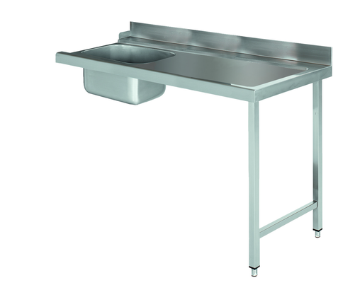 Stół załadowczy na 2 nogach ze zlewem z podłączeniem zmywarki z prawej strony ze stali nierdzewnej, 1300x700x850 mm, Eco Line | EDENOX, DSTR-137 2L