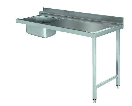 Stół załadowczy na 2 nogach ze zlewem z podłączeniem zmywarki z prawej strony ze stali nierdzewnej, 1400x700x850 mm, Eco Line | EDENOX, DSTR-147 2L