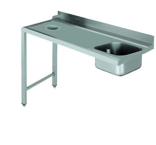 Stół załadowczy na 2 nogach ze zlewozmywakiem i z otworem na odpadki, z podłączeniem zmywarki z lewej strony ze stali nierdzewnej, 1300x700x850 mm, Eco Line | EDENOX, DSTL-137 H 2L