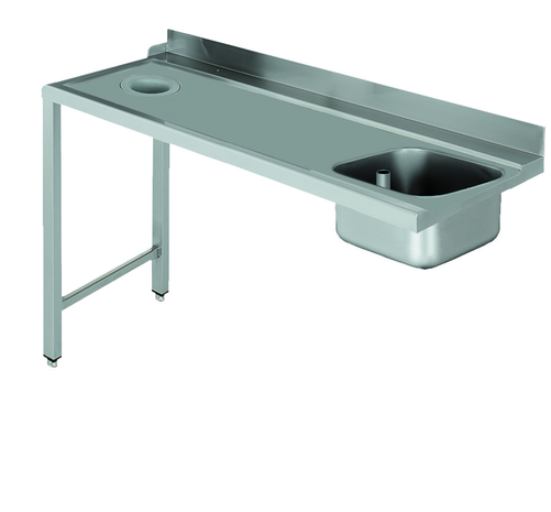 Stół załadowczy na 2 nogach ze zlewozmywakiem i z otworem na odpadki, z podłączeniem zmywarki z lewej strony ze stali nierdzewnej, 1500x700x850 mm, Eco Line | EDENOX, DSTL-157 H 2L