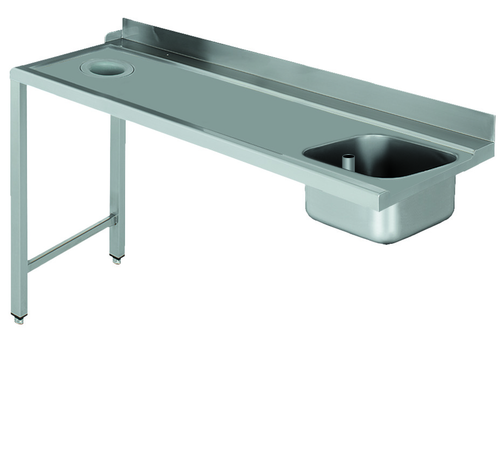Stół załadowczy na 2 nogach ze zlewozmywakiem i z otworem na odpadki, z podłączeniem zmywarki z lewej strony ze stali nierdzewnej, 1700x700x850 mm, Eco Line | EDENOX, DSTL-177 H 2L