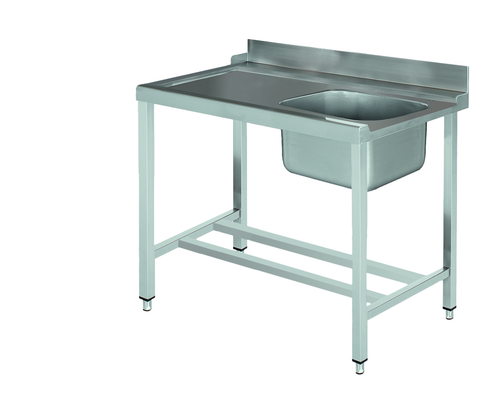 Stół załadowczy na 4 nogach ze zlewem z podłączeniem z lewej strony ze stali nierdzewnej, 1000x700x850 mm, Eco Line | EDENOX, DSTL-107 4L MB