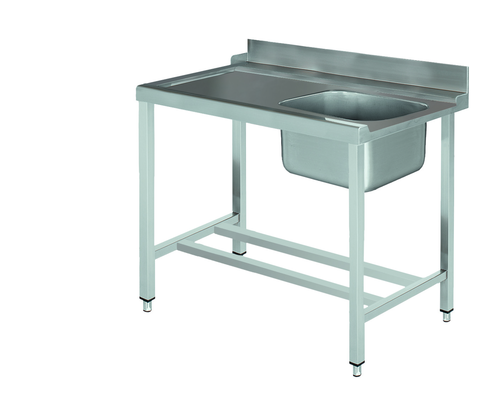 Stół załadowczy na 4 nogach ze zlewem z podłączeniem z lewej strony ze stali nierdzewnej, 1100x700x850 mm, Eco Line | EDENOX, DSTL-117 4L MB