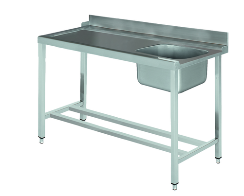 Stół załadowczy na 4 nogach ze zlewem z podłączeniem z lewej strony ze stali nierdzewnej, 1300x700x850 mm, Eco Line | EDENOX, DSTL-137 4L MB