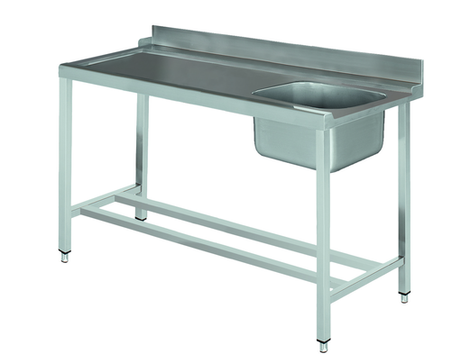 Stół załadowczy na 4 nogach ze zlewem z podłączeniem z lewej strony ze stali nierdzewnej, 1500x700x850 mm, Eco Line | EDENOX, DSTL-157 4L MB
