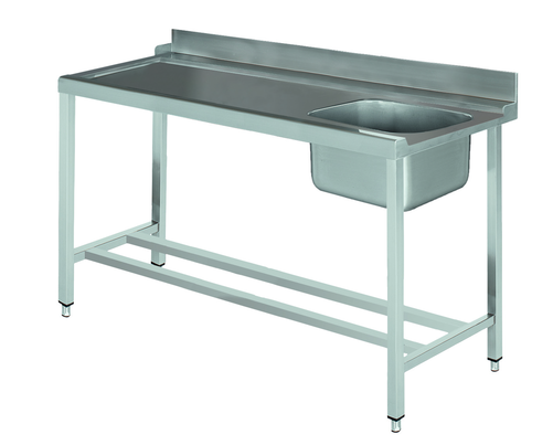Stół załadowczy na 4 nogach ze zlewem z podłączeniem z lewej strony ze stali nierdzewnej, 1600x700x850 mm, Eco Line | EDENOX, DSTL-167 4L MB