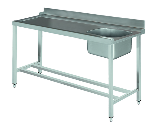 Stół załadowczy na 4 nogach ze zlewem z podłączeniem z lewej strony ze stali nierdzewnej, 1700x700x850 mm, Eco Line | EDENOX, DSTL-177 4L MB