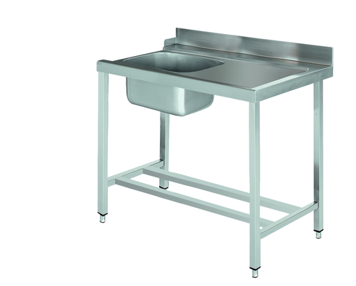 Stół załadowczy na 4 nogach ze zlewem z podłączeniem z prawej strony ze stali nierdzewnej, 1000x700x850 mm, Eco Line | EDENOX, DSTR-107 4L MB