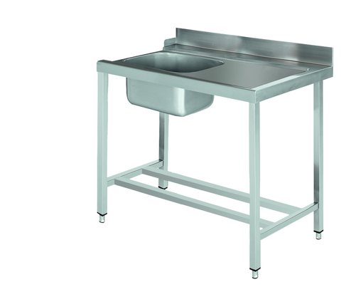 Stół załadowczy na 4 nogach ze zlewem z podłączeniem z prawej strony ze stali nierdzewnej, 1100x700x850 mm, Eco Line | EDENOX, DSTR-117 4L MB