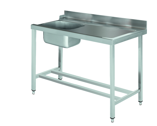 Stół załadowczy na 4 nogach ze zlewem z podłączeniem z prawej strony ze stali nierdzewnej, 1200x700x850 mm, Eco Line | EDENOX, DSTR-127 4L MB