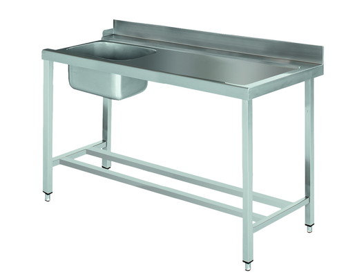 Stół załadowczy na 4 nogach ze zlewem z podłączeniem z prawej strony ze stali nierdzewnej, 1400x700x850 mm, Eco Line | EDENOX, DSTR-147 4L MB