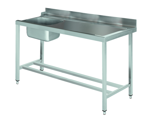 Stół załadowczy na 4 nogach ze zlewem z podłączeniem z prawej strony ze stali nierdzewnej, 1600x700x850 mm, Eco Line | EDENOX, DSTR-167 4L MB
