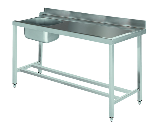 Stół załadowczy na 4 nogach ze zlewem z podłączeniem z prawej strony ze stali nierdzewnej, 1700x700x850 mm, Eco Line | EDENOX, DSTR-177 4L MB