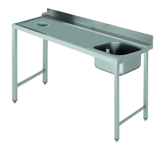 Stół załadowczy na 4 nogach ze zlewozmywakiem i z otworem na odpadki, z podłączeniem zmywarki z prawej strony ze stali nierdzewnej, 1500x700x850 mm, Eco Line | EDENOX, DSTL-157 H 4L