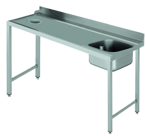 Stół załadowczy na 4 nogach ze zlewozmywakiem i z otworem na odpadki, z podłączeniem zmywarki z prawej strony ze stali nierdzewnej, 1600x700x850 mm, Eco Line | EDENOX, DSTL-167 H 4L