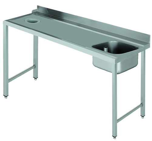 Stół załadowczy na 4 nogach ze zlewozmywakiem i z otworem na odpadki, z podłączeniem zmywarki z prawej strony ze stali nierdzewnej, 1700x700x850 mm, Eco Line | EDENOX, DSTL-177 H 4L