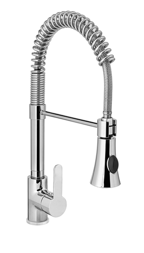 Bateria umywalkowa z wyciąganym prysznicem, jednootworowa, 445 mm, inox | HENDI, 810170
