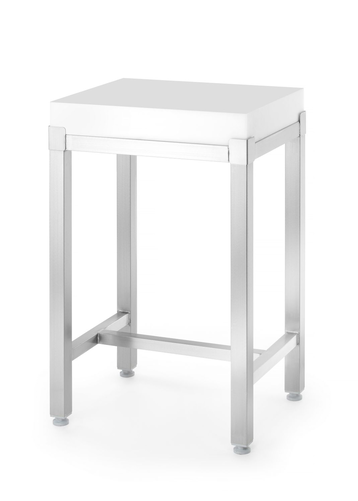 Kloc masarski z polietylenu z podstawą ze stali nierdzewnej 500x400x830 mm, inox, biały | HENDI, 505144