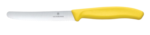 Nóż do pomidorów ząbkowany, zaokrąglony czubek, ostrze 110 mm, żółty | VICTORINOX, 6.7836.L118