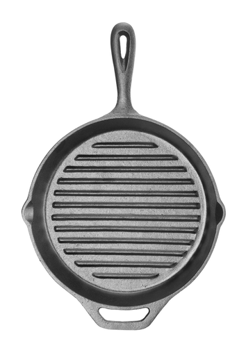 Okrągła patelnia żeliwna do grillowania 250 mm, czarna, inox, czarny, inox | HENDI, 629925