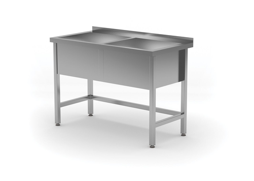 Stół z basenem dwukomorowym, spawany, 1200x600x850 mm, inox | HENDI, 813485
