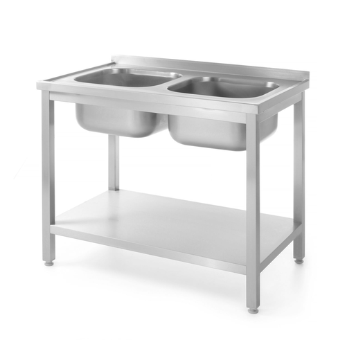 Stół z dwoma zlewami z półką, skręcany, 1000x700x850 mm, inox | HENDI, 812969