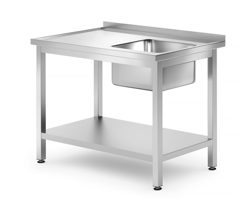 Stół z jednym zlewem z półką, prawy, skręcany, 1000x700x850 mm, inox | HENDI, 812938