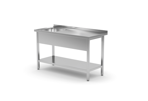 Stół z jednym zlewem z półką, lewy, skręcany, 1000x700x850 mm, inox | HENDI, 812945