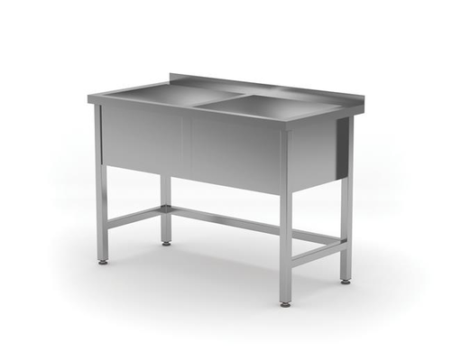 Stół z basenem dwukomorowym, spawany, 1200x600x850 mm, inox | HENDI, 813485