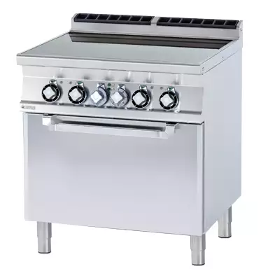 Kuchnia elektryczna ceramiczna 4-palnikowa z piekarnikiem elektrycznym GN 2/1, 15.32 kW, 800x700x900 mm, 400 V, inox | RMGASTRO, CFVC4-78 ET