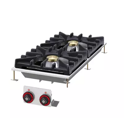 Kuchnia stołowa gazowa 3-palnikowa, 11 kW, 400x800x110 mm, czarna | RMGASTRO, PCD - 84 G