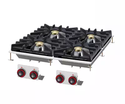 Kuchnia stołowa gazowa 4-palnikowa, 28 kW, 800x800x110 mm, czarna | RMGASTRO, PCD - 88 G