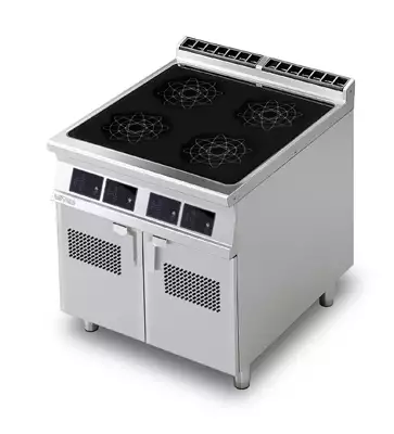 Kuchnia indukcyjna 4-płytowa z szafką, 20 kW, 800x900x900 mm, 400 V, inox, czarna | RMGASTRO, PCI - 98 ETD