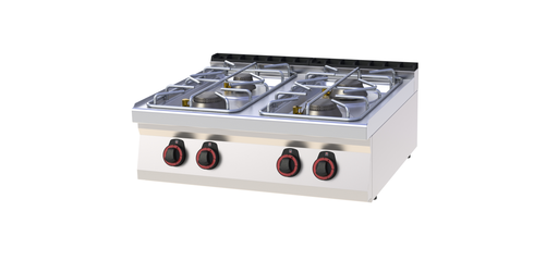 Kuchnia gazowa 4-palnikowa, 27 kW, 800x700x330 mm, inox, czarna | REDFOX, SP 70/08 G