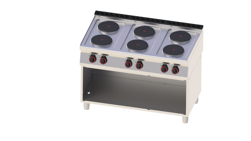 Kuchnia elektryczna 6-płytowa, 15,6 kW, 1200x700x900 mm, inox, czarna | REDFOX, SP 70/120 E