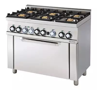Kuchnia gazowa 6-palnikowa z piekarnikiem elektrycznym, GN 1/1, 30.5 kW, 800x600x900 mm, inox | RMGASTRO, CFM6 - 610 GEM