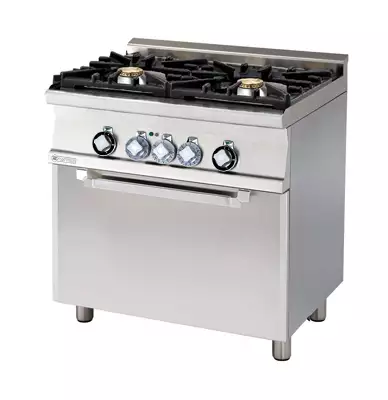 Kuchnia gazowa 2-palnikowa WOK z piekarnikiem elektrycznym, 20.05 kW, 800x600x900 mm, inox, czarny | RMGASTRO, CFM2-68 GEM WOK