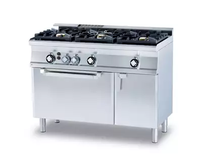 Kuchnia gazowa WOK z piekarnikiem 3-palnikowa, 31 kW, 1200x600x900 mm, inox, czarna | RMGASTRO, CF3 - 612 GV WOK