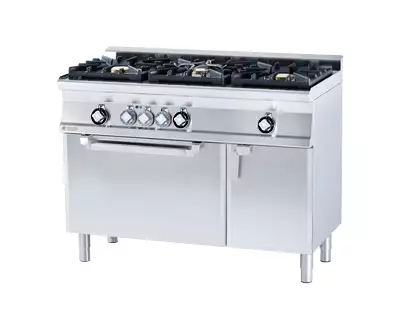 Kuchnia gazowa 3-palnikowa WOK z piekarnikiem elektrycznym, 30.05 kW, 120x600x900 mm, inox, czarny | RMGASTRO, CFM3 - 612 GEMV WOK