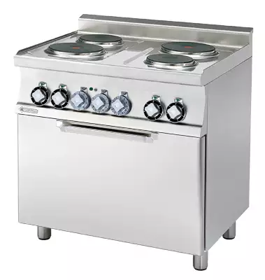 Kuchnia elektryczna 4-palnikowa z piekarnikiem elektrycznym, GN 1/1, 9,05 kW, 800x600x900 mm, 400 V, inox | RMGASTRO, CFM4 - 68 ET