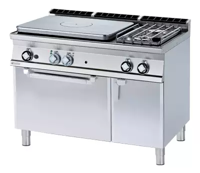 Kuchnia żeliwna gazowa 2-palnikowa z piekarnikiem elektrycznym, 30.52 kW, 1200x700x500 mm, 400 V, inox | RMGASTRO, TPFV2 - 712 GEV/P