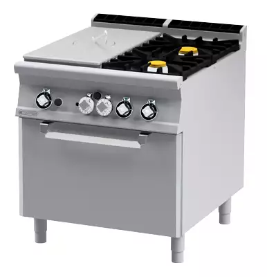 Kuchnia żeliwna gazowa 2-palnikowa  i piekarnikiem elektrycznym, 29.32 kW, 800x900x900 mm, inox, czarna | RMGASTRO, TPFV2 - 98 GE