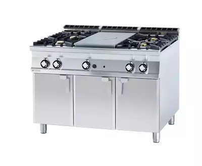 Kuchnia żeliwna 5-palnikowaz szafką gazow, 35 kW, 1200x900x900 mm, inox, czarna | RMGASTRO, TP4 - 912 G