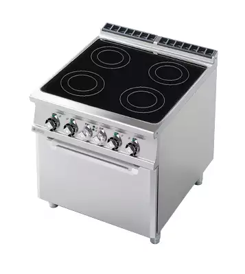 Kuchnia ceramiczna 4-płytowa z piekarnikiem elektrycznym GN 1/1, 18,92 kW, 800x900x900 mm, inox, czarna | RMGASTRO, CFVC4 - 98 ET