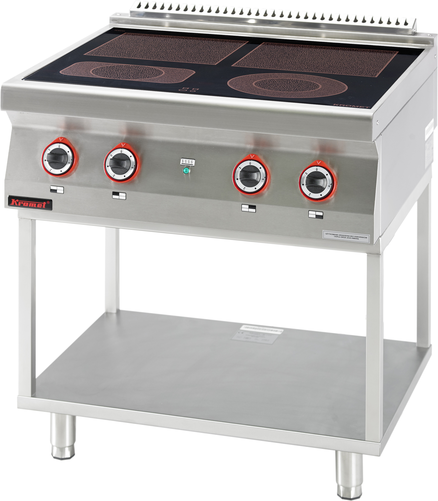 Kuchnia elektryczna ceramiczna 4 pola 2x4 kW + 1x2,1 kW + 1x2 kW na podstawie szkieletowej, 800x700x900 mm | KROMET, 700.KE-4C.T
